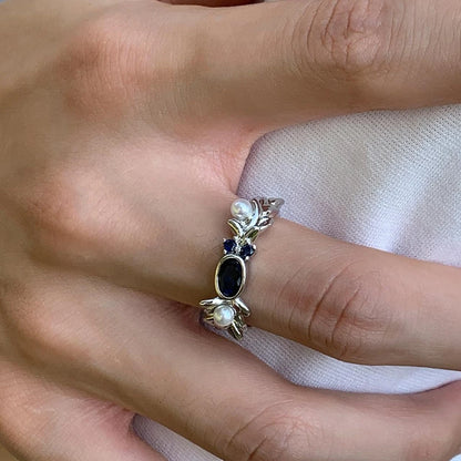 Accessories Adjustable Blue Zircon Pearl Ring
