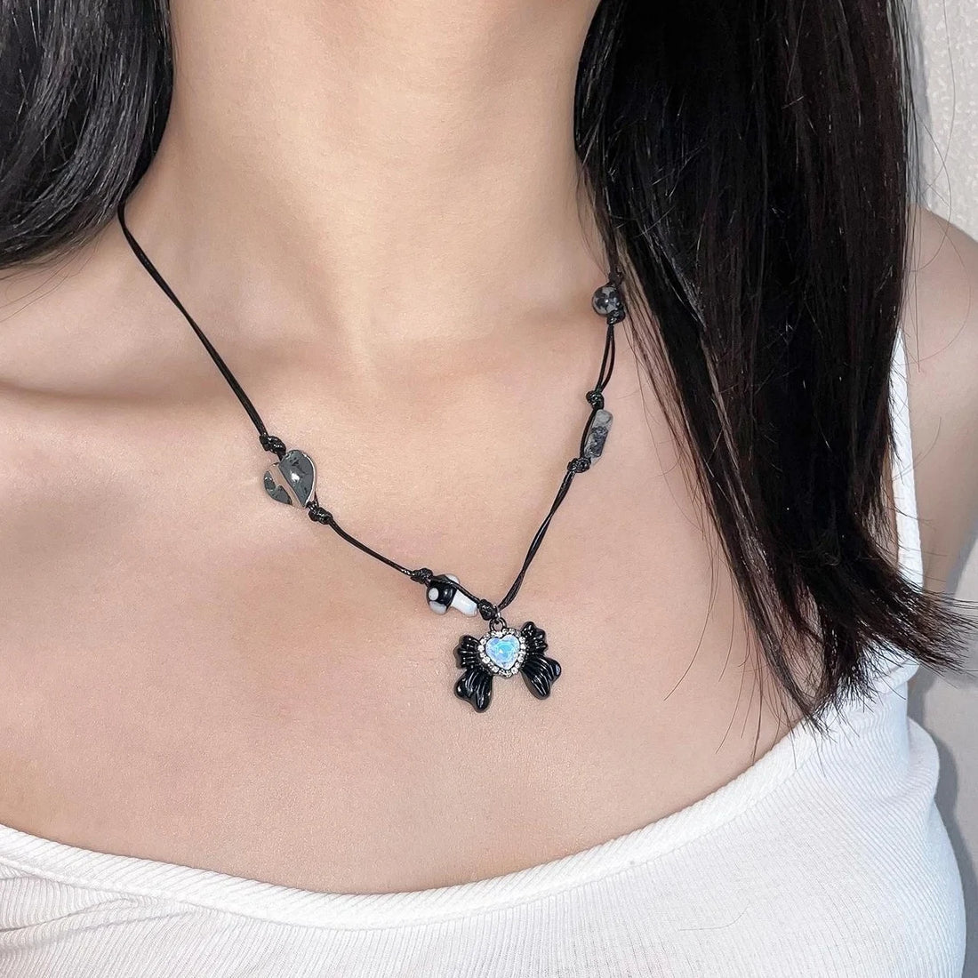 Accessories Adjustable Bow Zircon Pendant Necklace