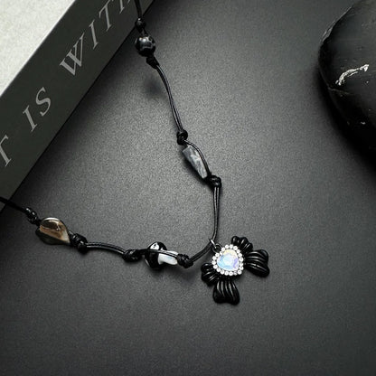 Accessories Adjustable Bow Zircon Pendant Necklace