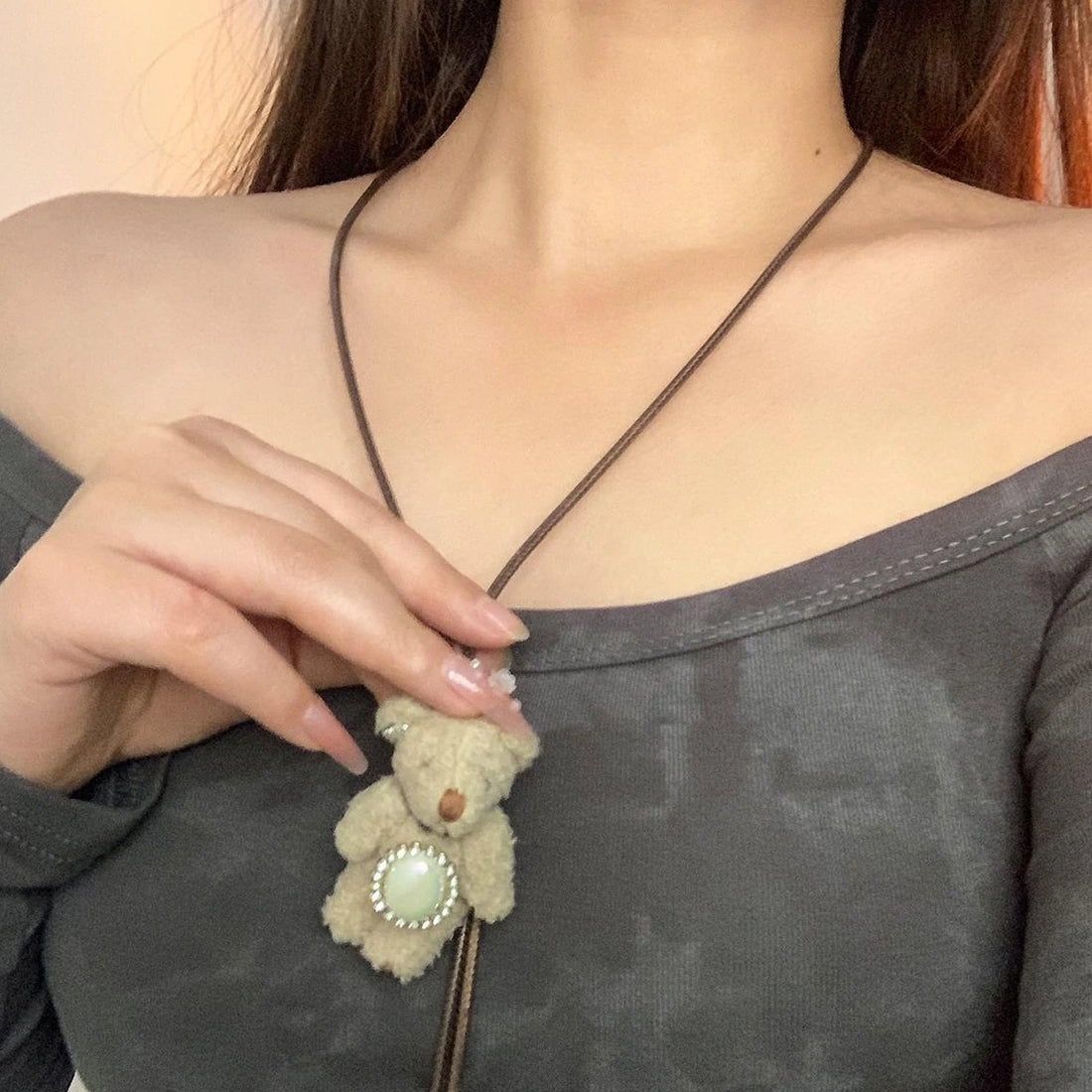 Accessories Adjustable Brown Bear Pendant Necklace