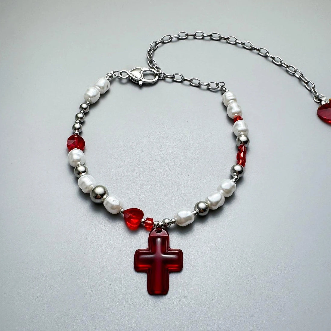 Accessories Adjustable Crystal Cross Pearl Choker Necklace