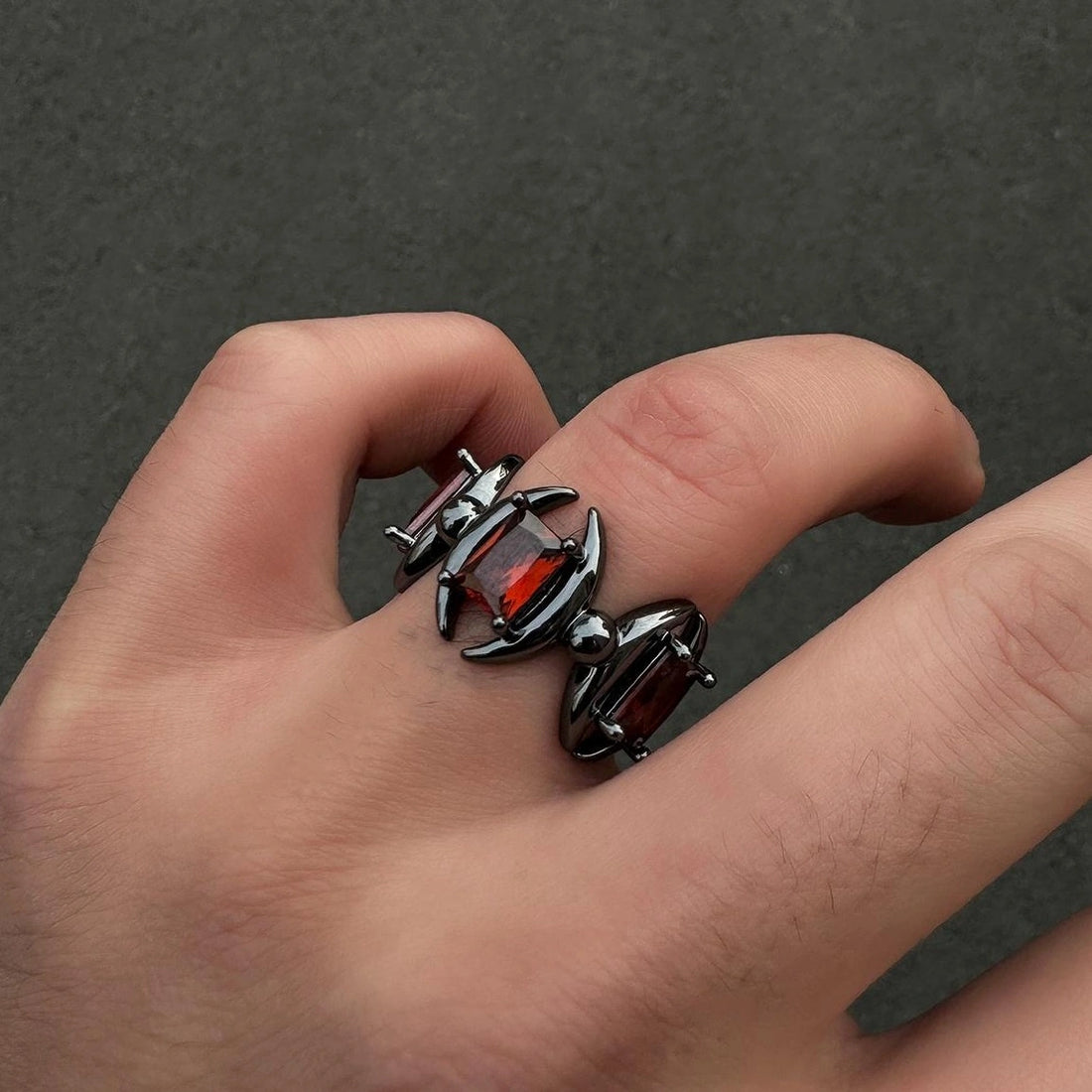 Accessories Adjustable Dark Crescent Geometric Ring