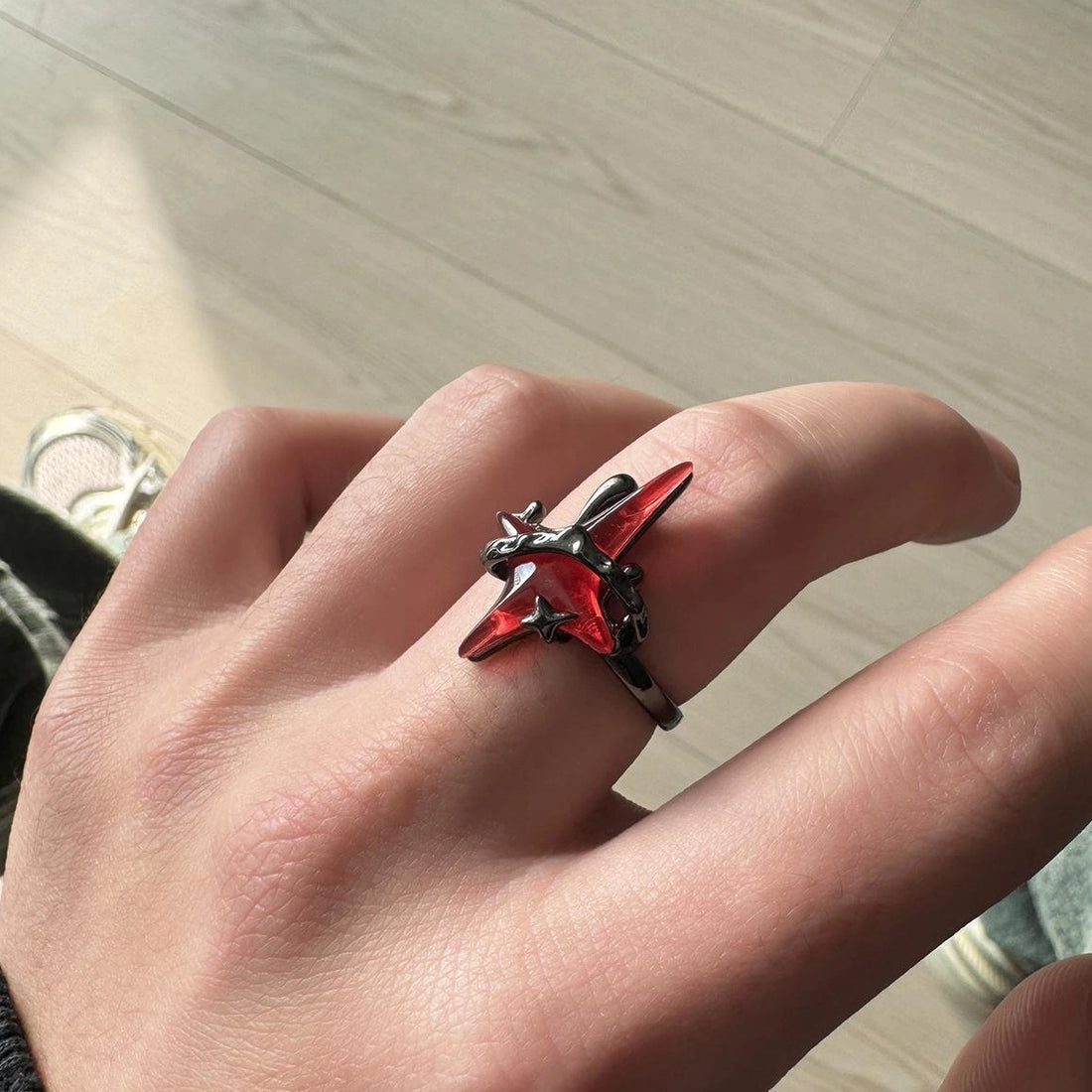 Accessories Adjustable Dark Red Star Punk Ring