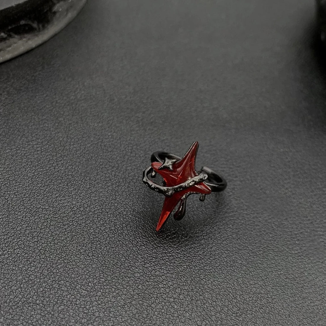 Accessories Adjustable Dark Red Star Punk Ring