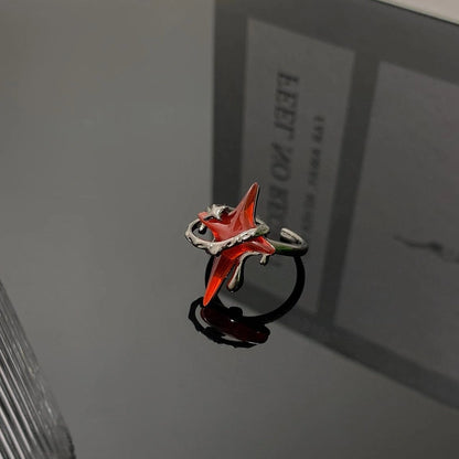 Accessories Adjustable Dark Red Star Punk Ring