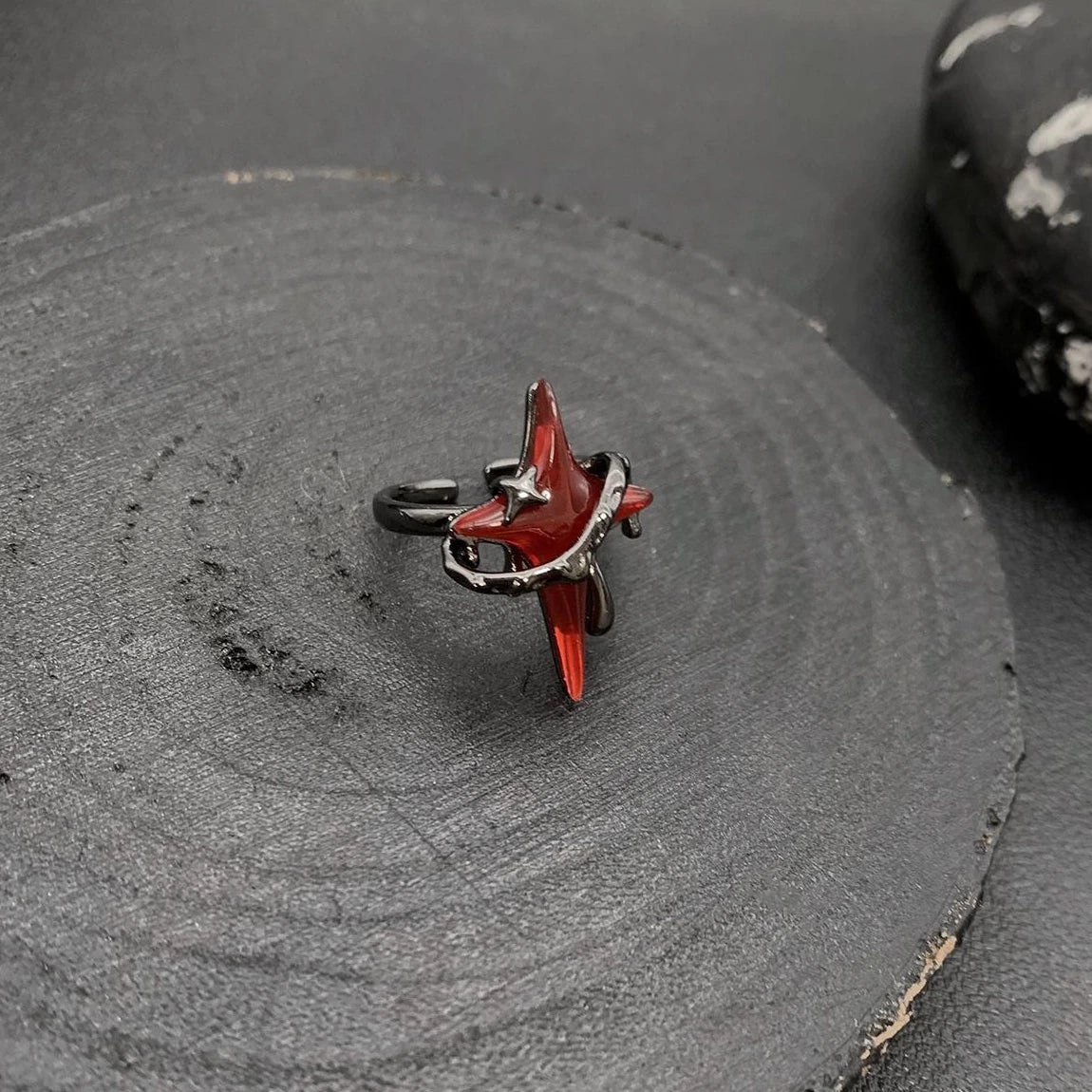 Accessories Adjustable Dark Red Star Punk Ring