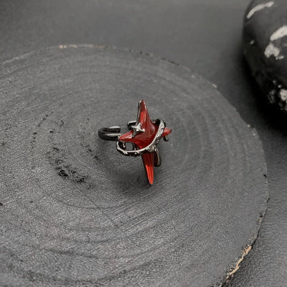 Accessories Adjustable Dark Red Star Punk Ring