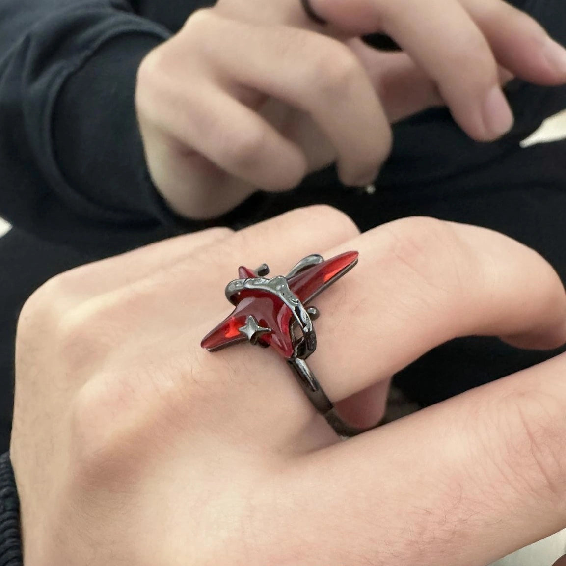 Accessories Adjustable Dark Red Star Punk Ring