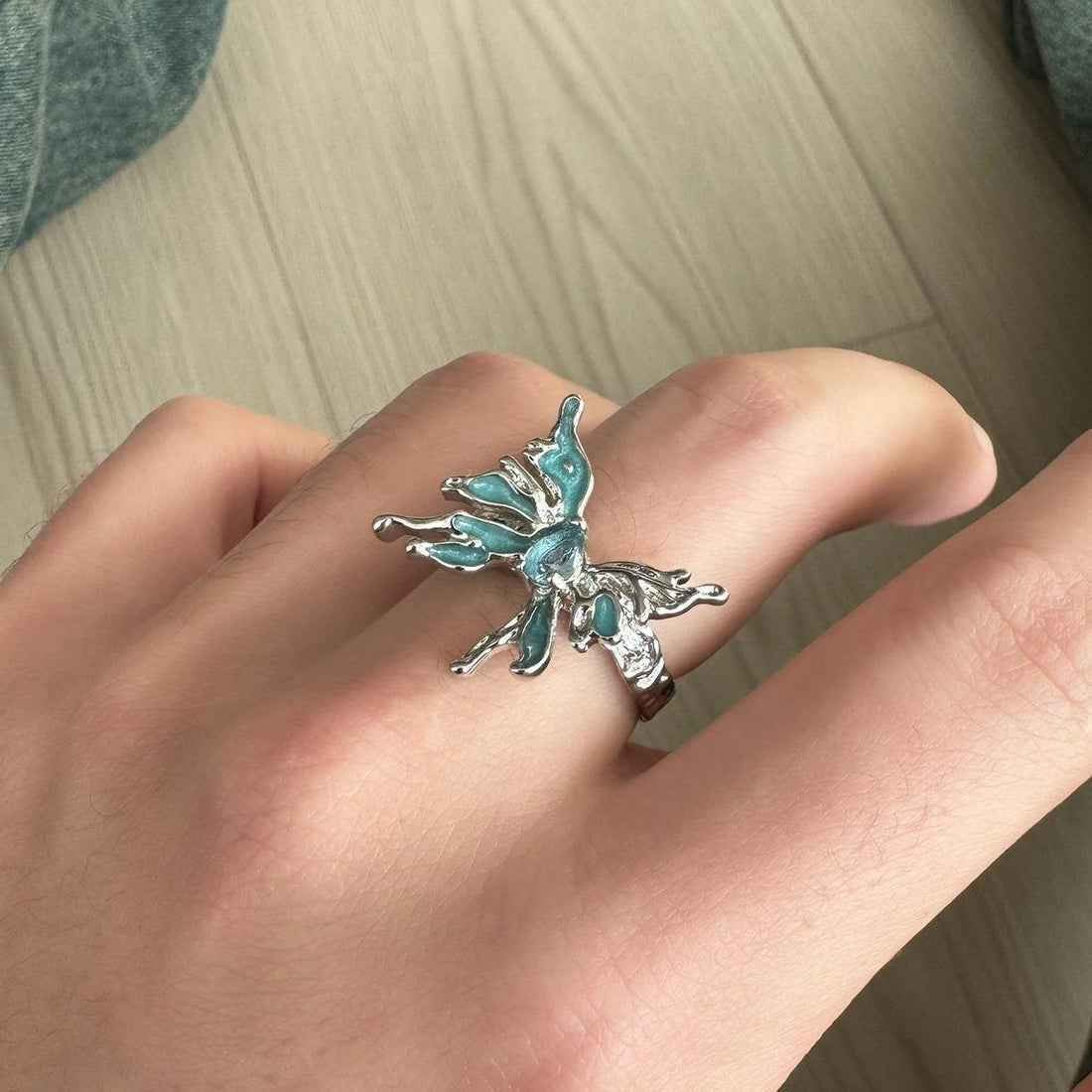 Accessories Adjustable Frost Blue Butterfly Ring