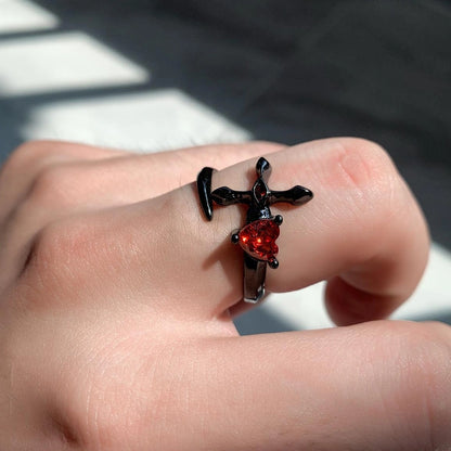 Accessories Adjustable Gothic Red Zircon Punk Ring