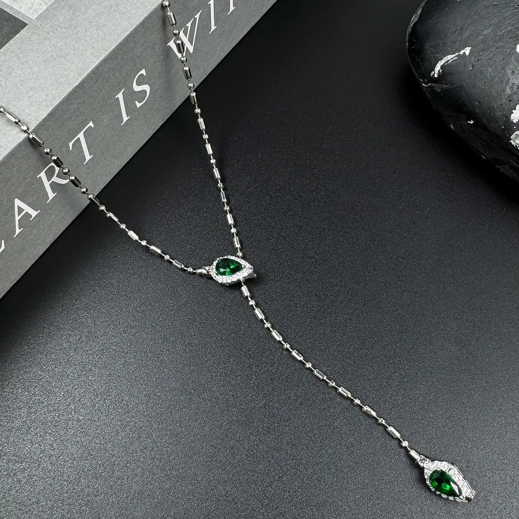 Accessories Adjustable Green Zircon Serpentine Choker With Fringe