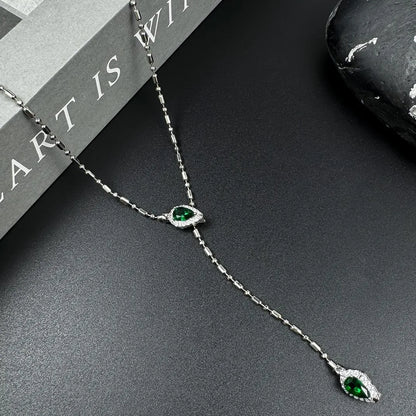 Accessories Adjustable Green Zircon Serpentine Choker With Fringe