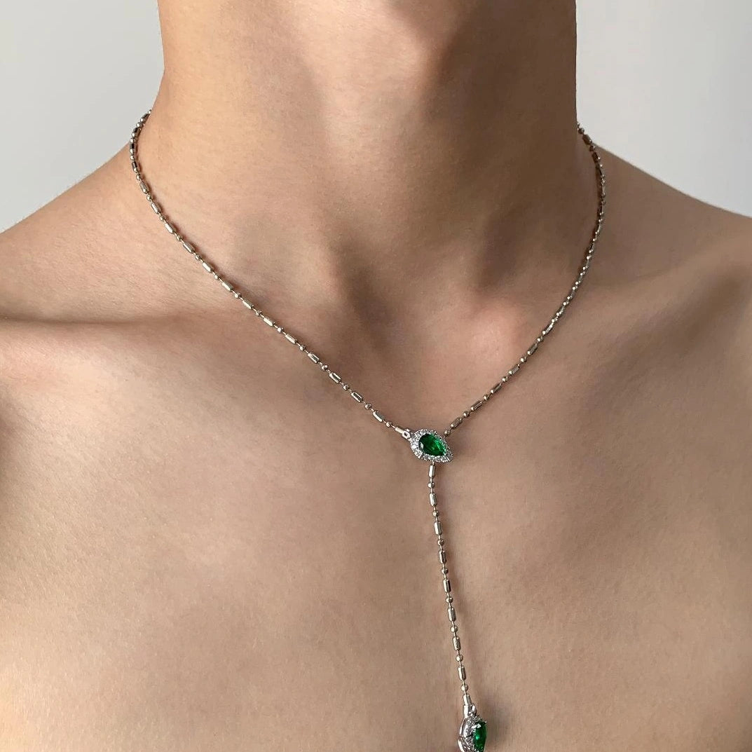 Accessories Adjustable Green Zircon Serpentine Choker With Fringe