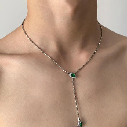 Accessories Adjustable Green Zircon Serpentine Choker With Fringe