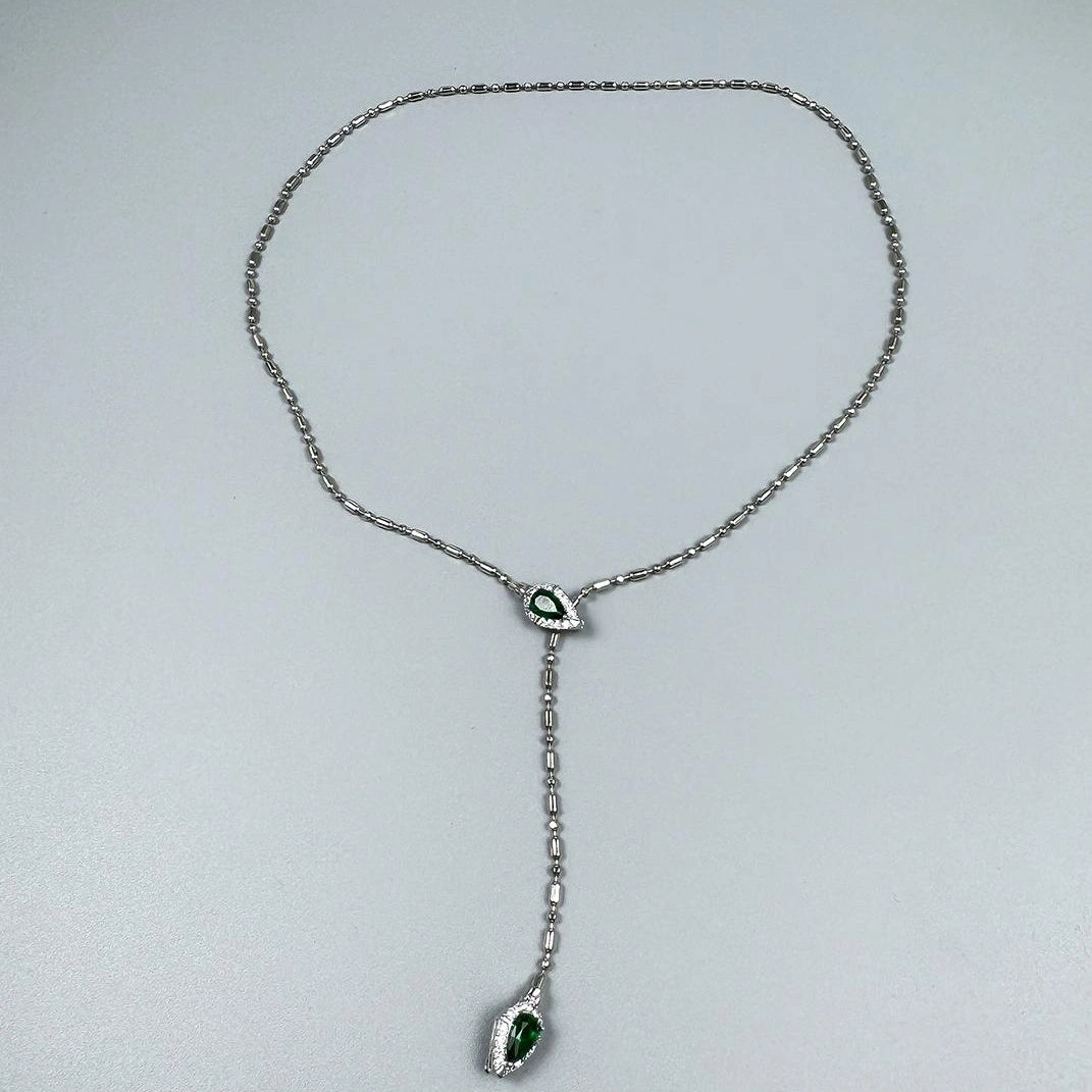 Accessories Adjustable Green Zircon Serpentine Choker With Fringe