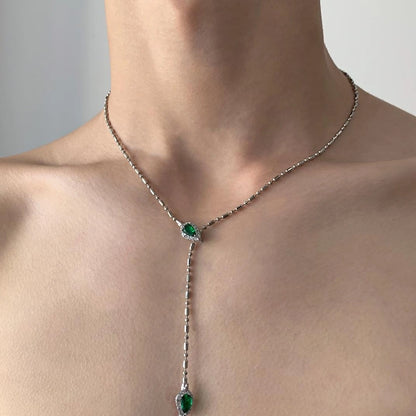 Accessories Adjustable Green Zircon Serpentine Choker With Fringe