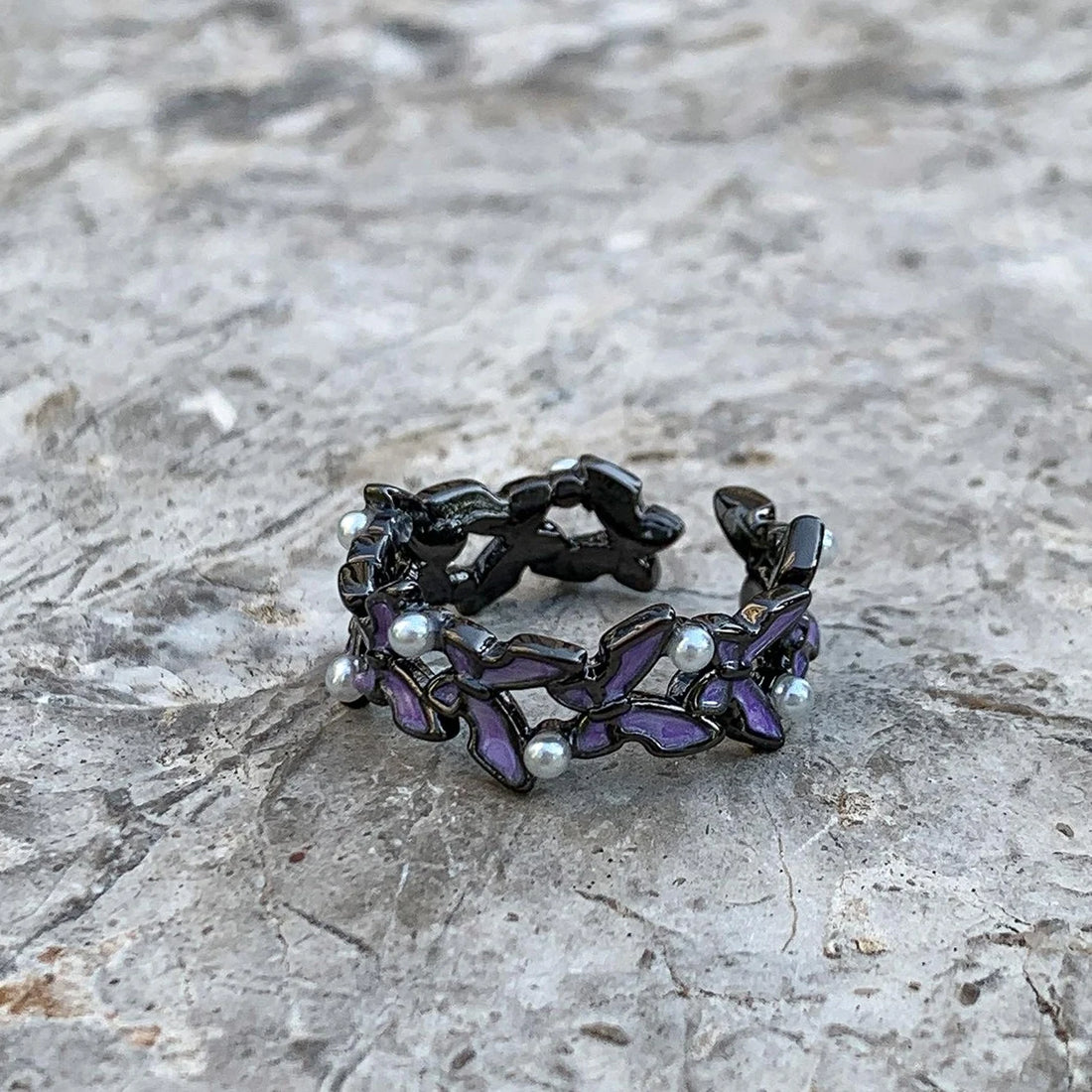 Accessories Adjustable Purple Butterfly Pearl Ring