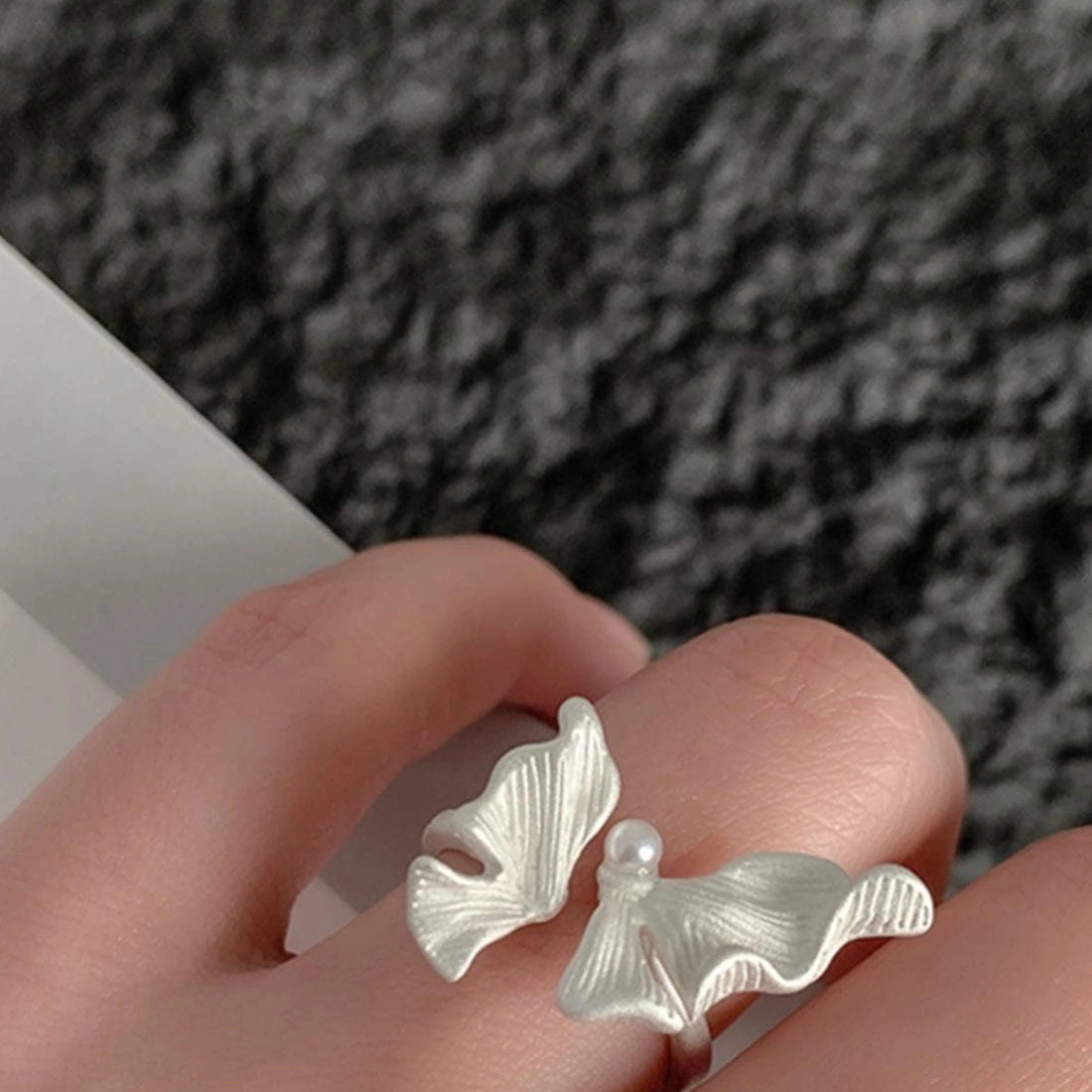 Accessories Adjustable Silver White Butterfly Ring