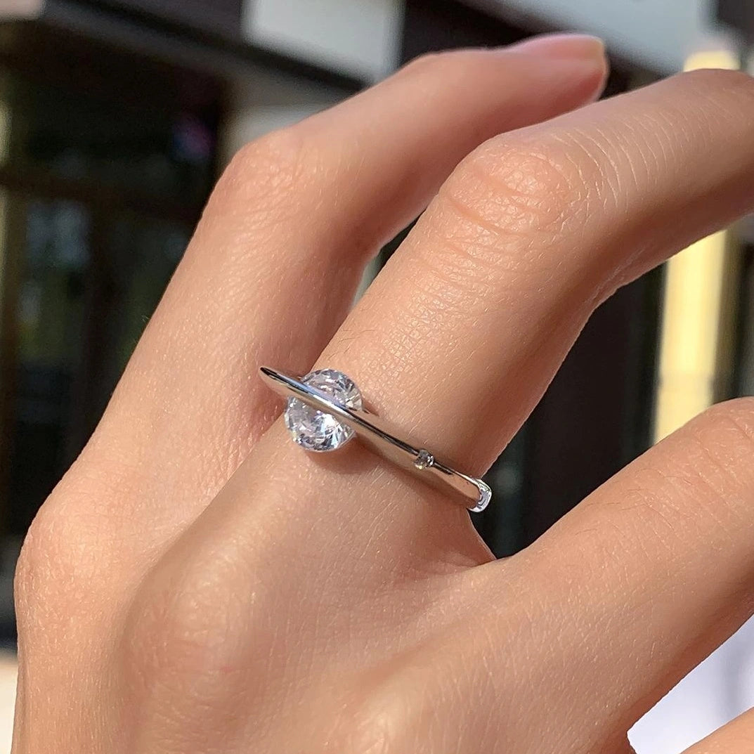 Accessories Adjustable Silver Zircon Orbit Ring
