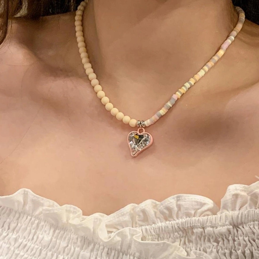 Accessories Asymmetric Beaded Heart Choker
