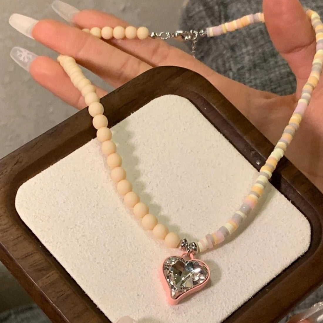 Accessories Asymmetric Beaded Heart Choker