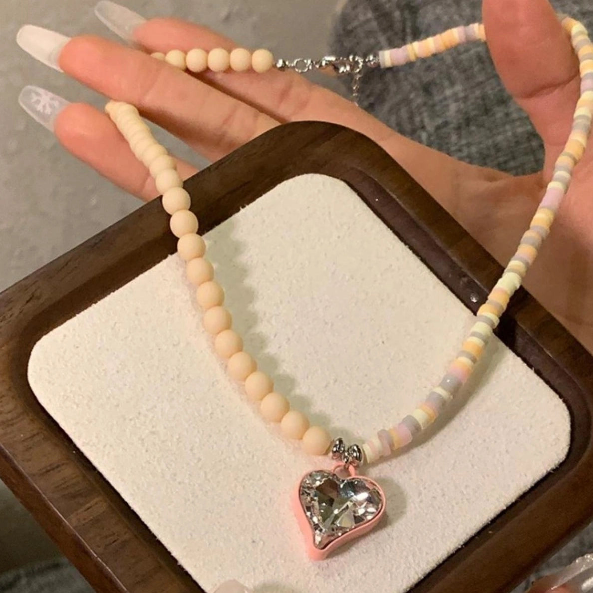 Accessories Asymmetric Beaded Heart Choker