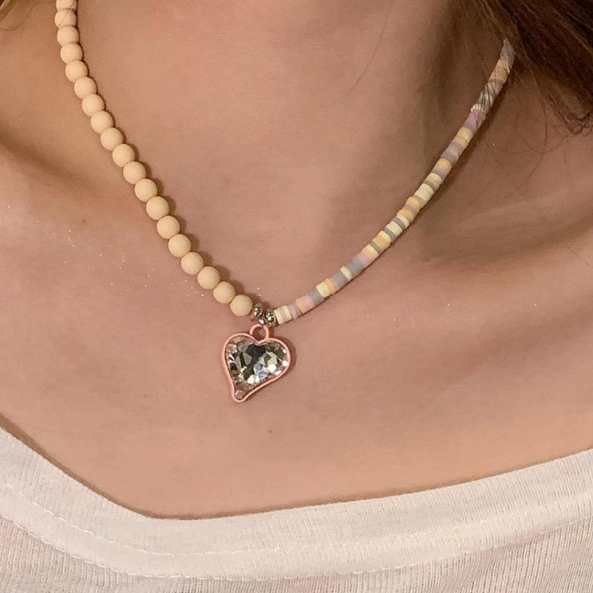 Accessories Asymmetric Beaded Heart Choker