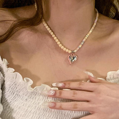 Accessories Asymmetric Beaded Heart Choker