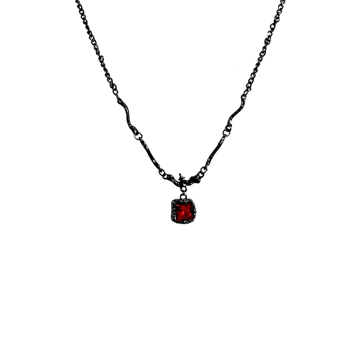 Accessories Asymmetrical Black Red Zirconia Pendant Necklace