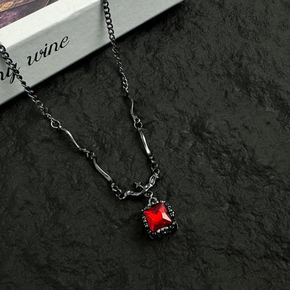 Accessories Asymmetrical Black Red Zirconia Pendant Necklace