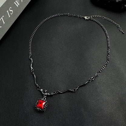 Accessories Asymmetrical Black Red Zirconia Pendant Necklace