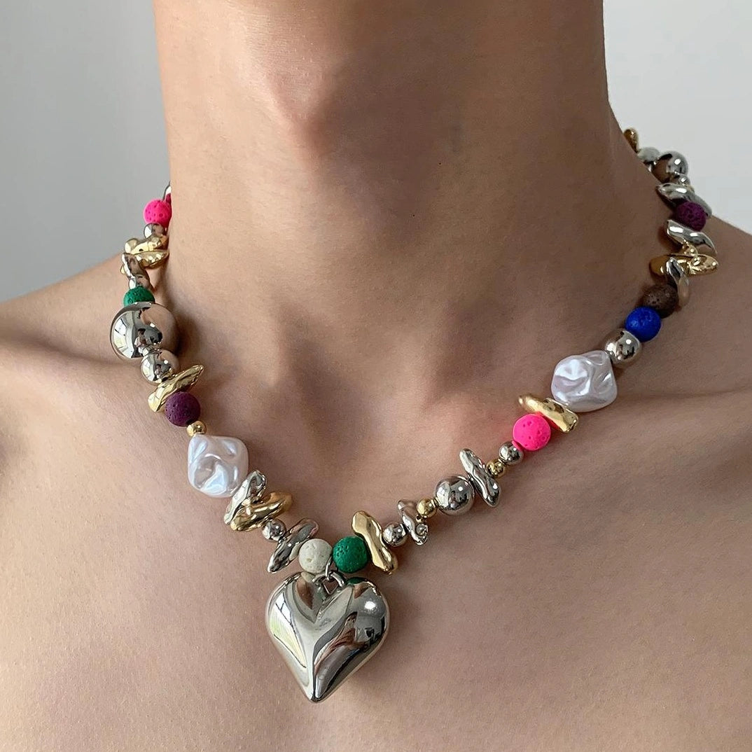 Asymmetrical Colorful Bead Pendant Necklace