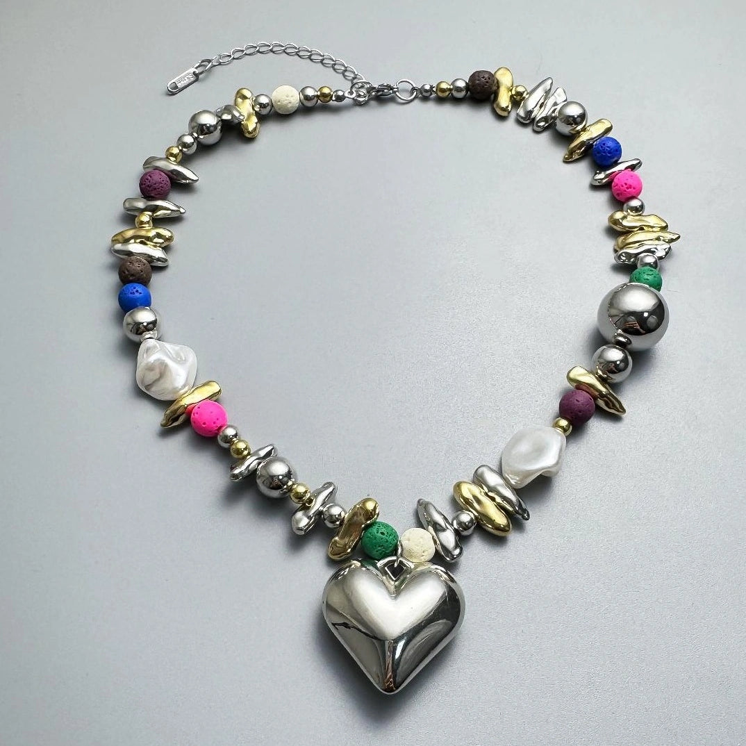 Accessories Asymmetrical Colorful Bead Pendant Necklace