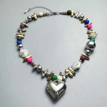Accessories Asymmetrical Colorful Bead Pendant Necklace