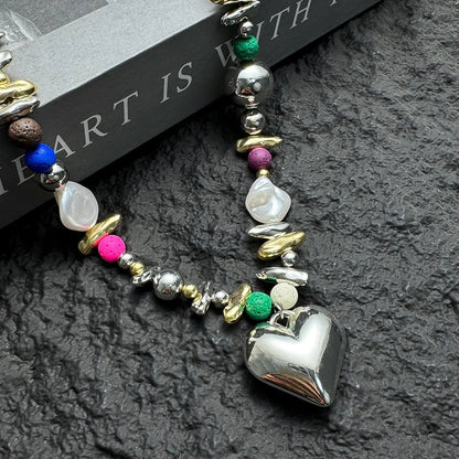 Accessories Asymmetrical Colorful Bead Pendant Necklace