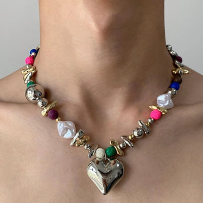 Accessories Asymmetrical Colorful Bead Pendant Necklace