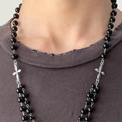 Accessories Black Beaded Cross Butterfly Pendant Choker