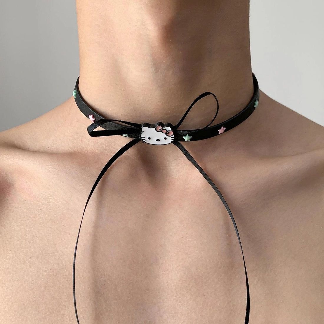 Accessories Black Bow Charm Choker With Colorful Star Accents