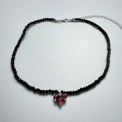 Accessories Black Crystal Beaded Heart Zircon V-neck Necklace