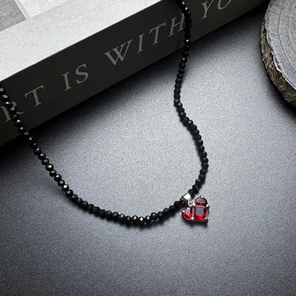Accessories Black Crystal Beaded Heart Zircon V-neck Necklace