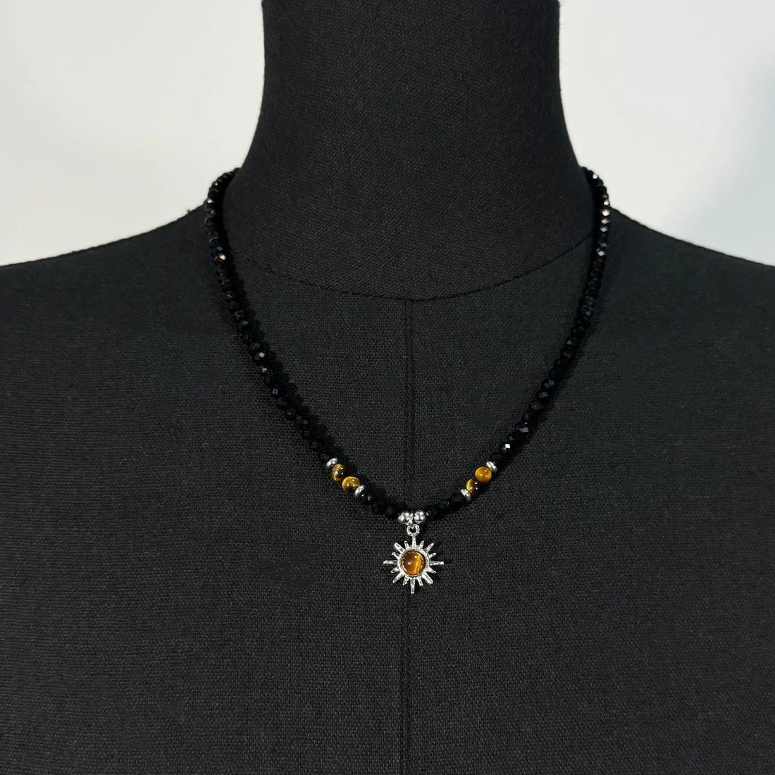 Accessories Black Crystal Inlaid Tiger Eye Necklace V-neck T-shirt Long Sleeve