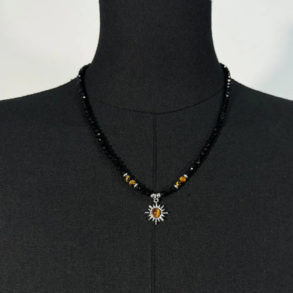 Accessories Black Crystal Inlaid Tiger Eye Necklace V-neck T-shirt Long Sleeve