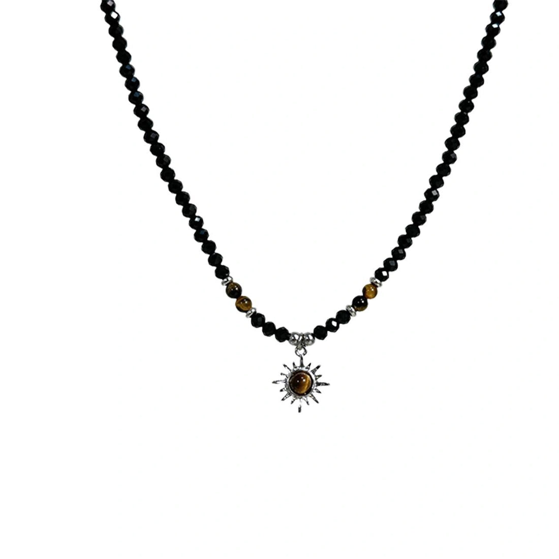 Accessories Black Crystal Inlaid Tiger Eye Necklace V-neck T-shirt Long Sleeve