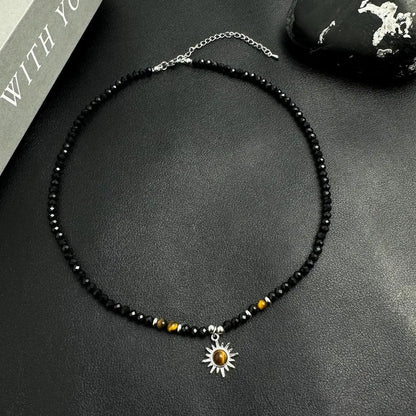 Accessories Black Crystal Inlaid Tiger Eye Necklace V-neck T-shirt Long Sleeve