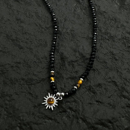 Accessories Black Crystal Inlaid Tiger Eye Necklace V-neck T-shirt Long Sleeve