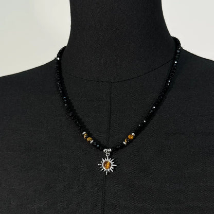 Accessories Black Crystal Inlaid Tiger Eye Necklace V-neck T-shirt Long Sleeve