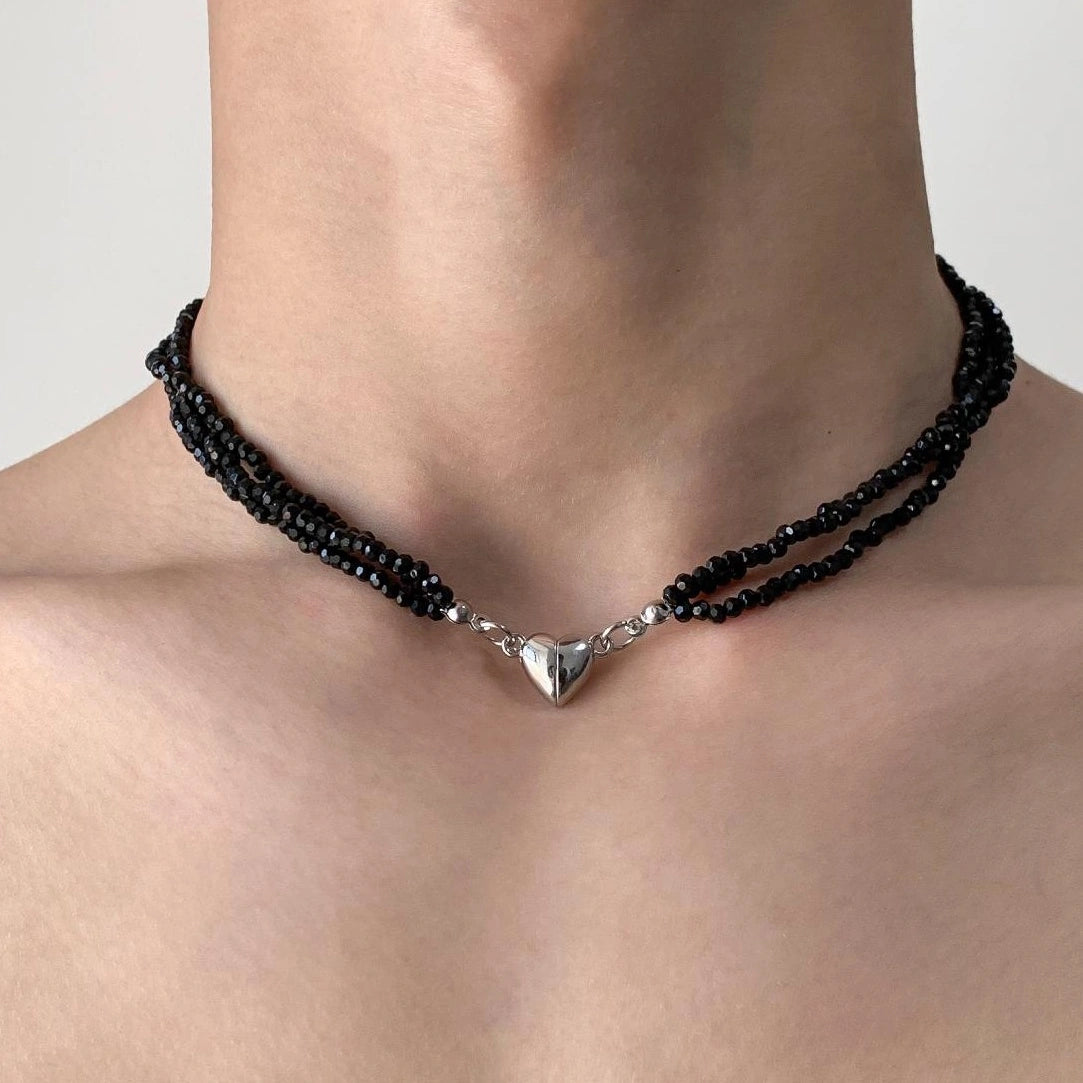 Accessories Black Heart Beaded Choker Necklace