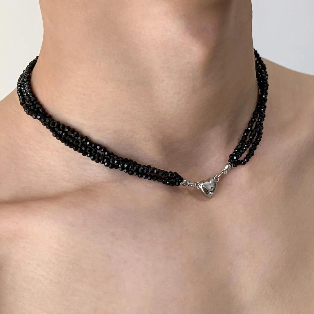 Accessories Black Heart Beaded Choker Necklace