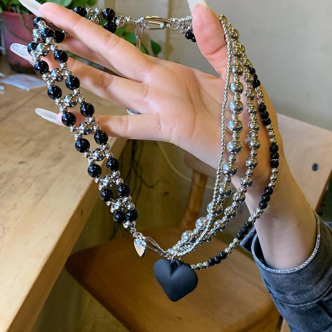 Accessories Black Heart Layered Beaded Choker Necklace