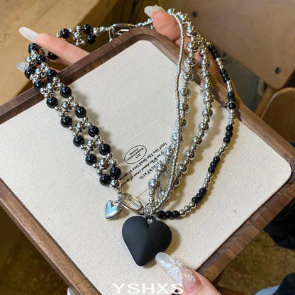 Accessories Black Heart Layered Beaded Choker Necklace